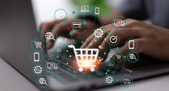 Concept for online shopping and e-commerce using a laptop computer and a delivery vehicle to place an order.